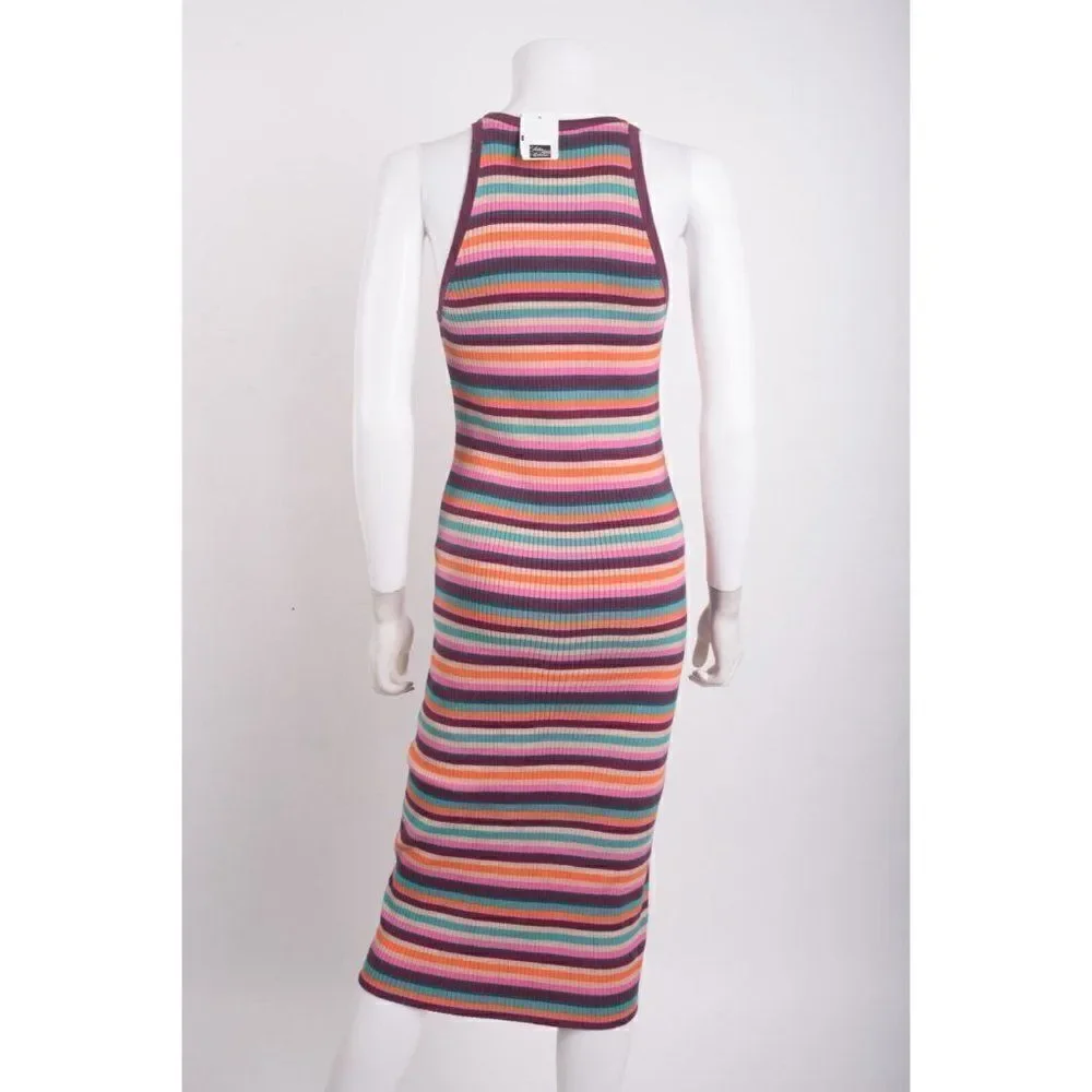 Trina Turk Womens Knit Midi Dress Sz S Blue Point Multi-Color Striped NWOT